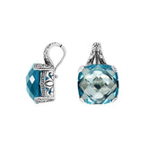 Elegant Sterling Silver pendant with cushion-cut Blue Topaz Quartz and filigree detailing